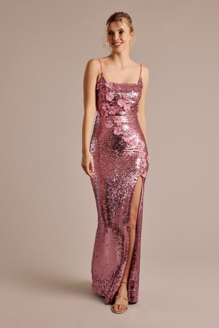 Picture of Sequin Square Neck Sheath with 3D Flowers