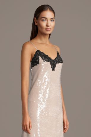 Picture of Sequin Mesh Slip Dress with Lace Trim