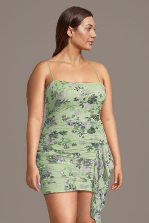 Picture of Sequin Floral Mesh Ruched Mini Dress