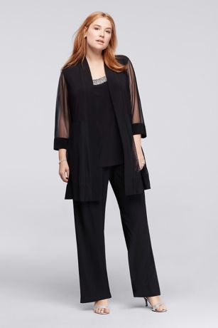 plus size 3 piece duster pant suit