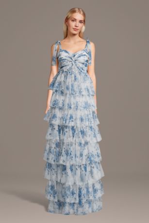Picture of Glittering Floral Print Tiered Ball Gown