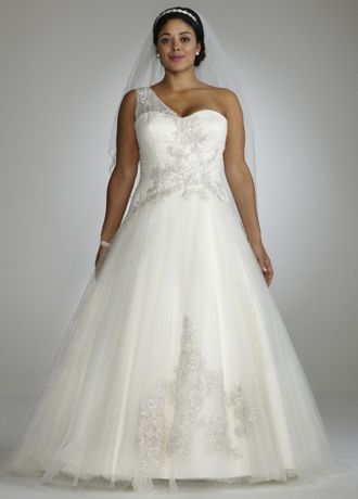 oleg cassini one shoulder wedding dress