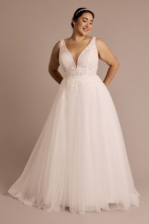 Plunging Lace And Tulle Ball Gown