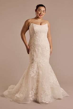 Picture of Floral Strapless Tulle Mermaid Wedding Dress