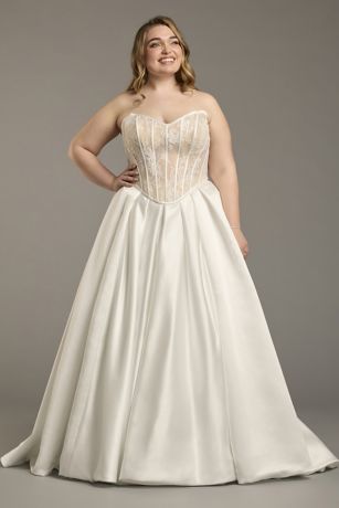 Picture of Oleg Cassini Two-Piece Satin Corset Ball Gown in Soft White Size: 20W David's Bridal