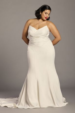 Picture of Oleg Cassini Stretch Satin Basque Waist Mermaid Wedding Dress in Soft White Size: 26W David's Bridal