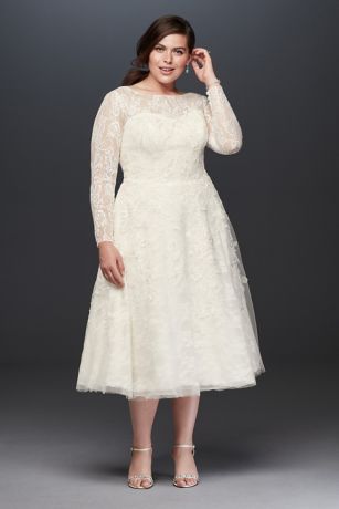 oleg cassini tea length wedding dress with lace