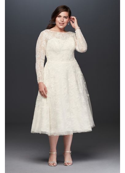 Oleg Cassini Long Sleeved Tea Length Wedding Dress David S Bridal