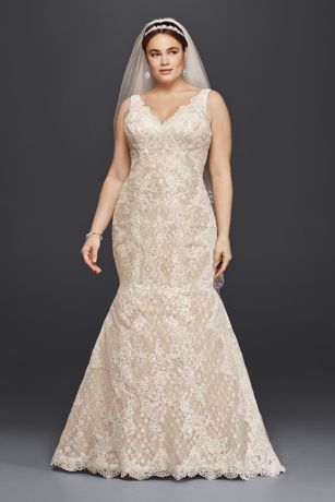 Oleg Cassini Plus Size Lace Trumpet Wedding Dress | David's Bridal