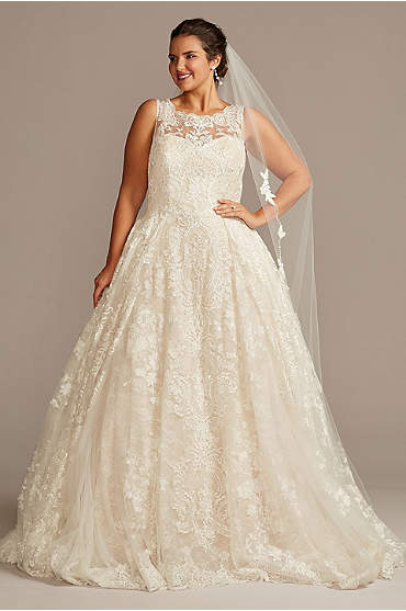 Lace Plus Size Wedding Dress with Pleated Skirt