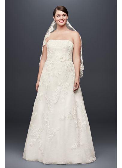 Lace Appliqued Plus Size Wedding Dress and Topper | David's Bridal