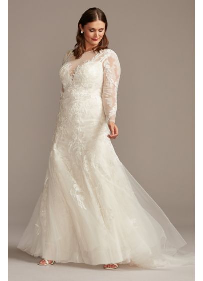 Illusion Beaded Floral Plus Size Wedding Dress David S Bridal