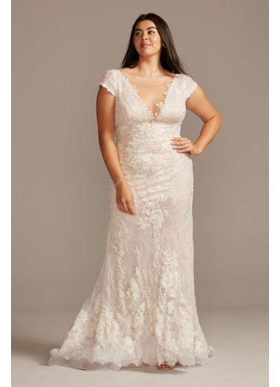 Chantilly Lace Cap Sleeve Plus Size Wedding Dress David S Bridal