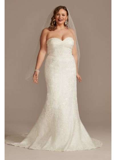 Shirred Plus Size Lace Strapless Wedding Dress | David's Bridal