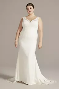 Oleg Cassini Applique Mermaid Wedding Dress with Lace Train