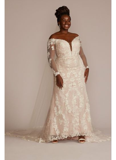 Off the Shoulder Lace Sleeve Plus Size Gown - Make a breathtaking entrance and unforgettable exit in