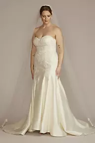 Oleg Cassini Strapless Drop Waist Lace and Mikado Wedding Dress
