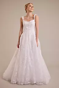 Oleg Cassini Lace Applique Tank Ball Gown Wedding Dress
