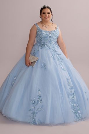 Metallic Floral Plus Size Tulle Quince ...