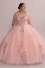 Fifteen Roses Metallic Floral Glitter Tulle Quince Ball Gown
