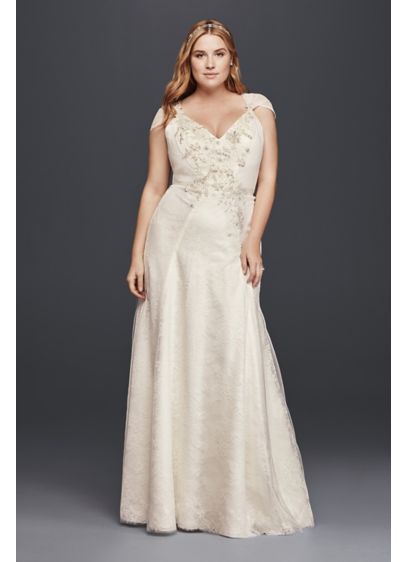 Plus Size Lace Sheath Wedding Dress with Flowers | David's Bridal