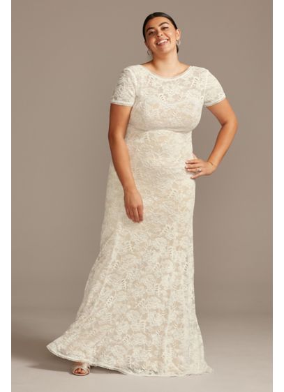 Short Sleeve Low Back Plus Size Lace Wedding Dress