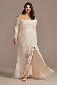 Melissa Sweet Large Floral Lace Long Sleeve Wedding Dress
