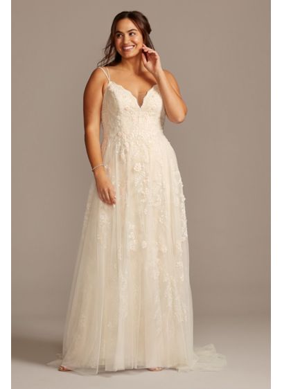 Scalloped A Line Plus Size Wedding Dress