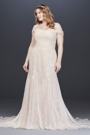 swag sleeve layered lace trumpet wedding dress