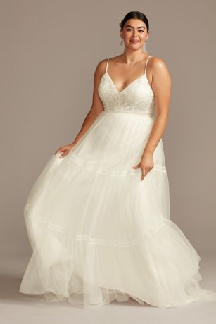 Melissa Sweet Corset Bodice Tiered Chiffon A-Line Wedding Dress