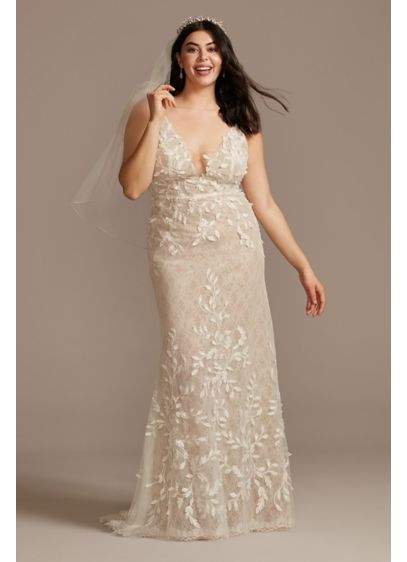 3D Leaves Applique Lace Plus Size Wedding Dress