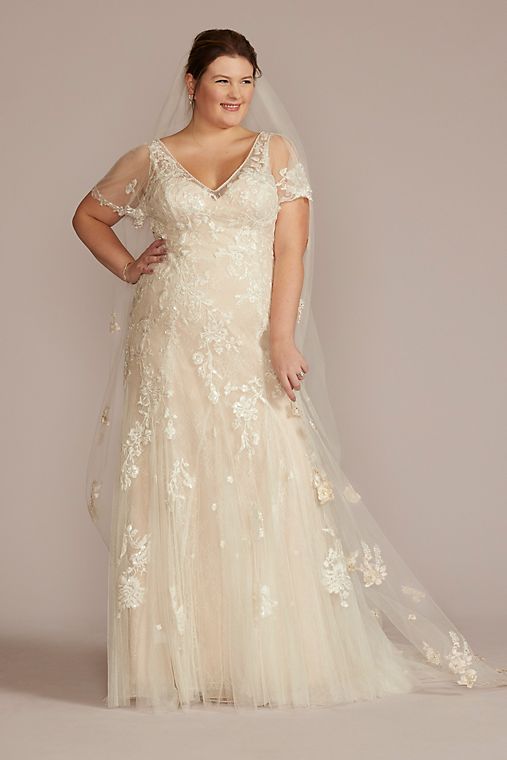 Melissa Sweet Soft Tulle Flutter Sleeve Mermaid Wedding Gown