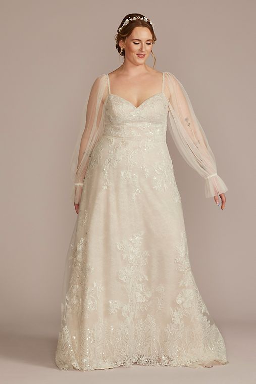Melissa Sweet Allover Lace Billow Sleeve Wedding Dress
