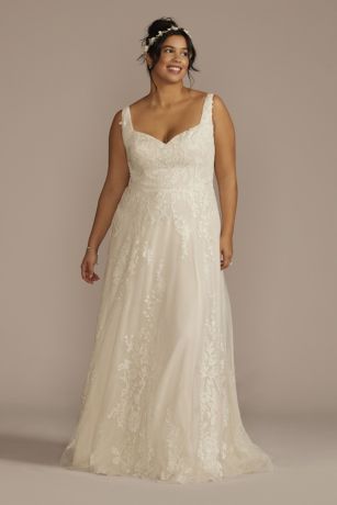 Melissa Sweet Sweetheart Tank Lace Applique A-Line Wedding Dress in Ivory/Stone Size: 16W David's Bridal