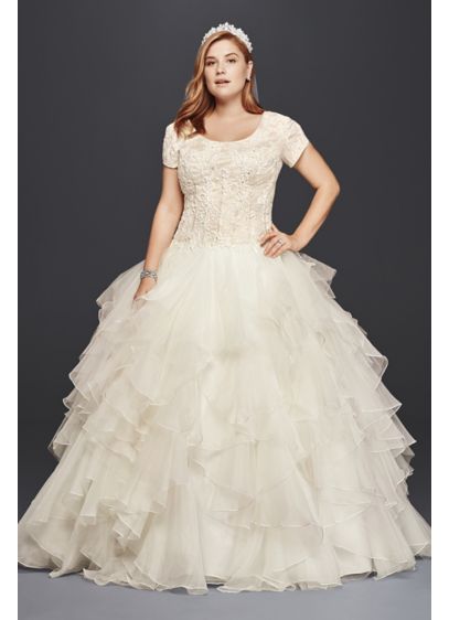 Oleg Cassini Plus Size Modest Ruffle Wedding Dress David S Bridal