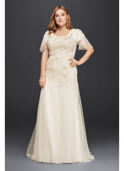 Plus Size Modest Wedding Dress With Floral Lace David S Bridal