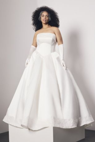 Picture of Satin Basque Waist Ball Gown with Lace Hem