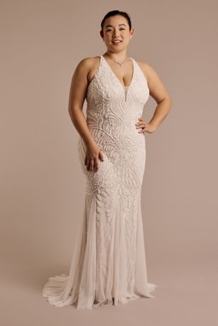 Picture of Plunging Allover Beaded Sheath Wedding Dress
