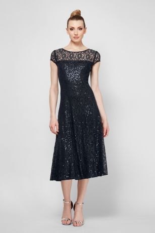 black lace tea length dress