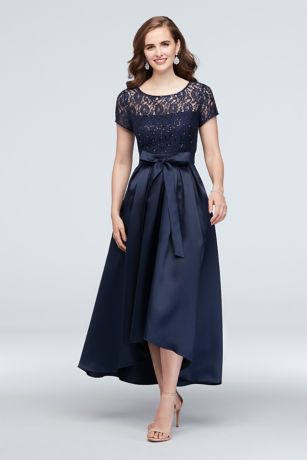Short Sleeve Sequin Lace and Mikado 