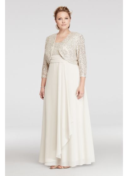 Chiffon Dress  with Sequin Lace Jacket and Bodice David s  Chiffon Dress  with Sequin Lace Jacket and Bodice David s