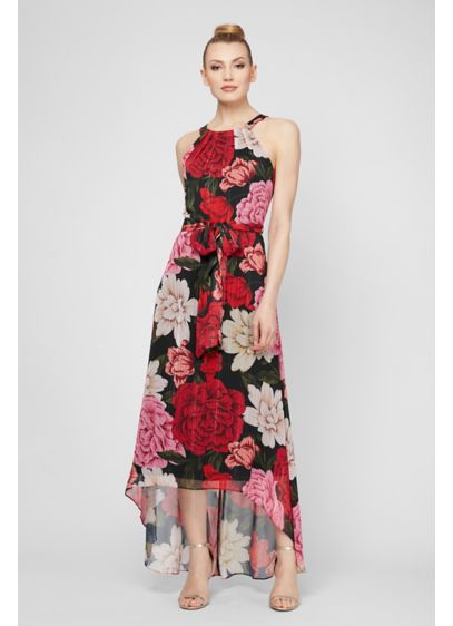 High Low Floral Chiffon Maxi Dress With Belt David S Bridal