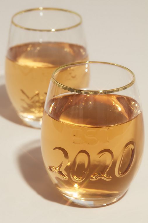 David's Bridal Mr and Mrs Embossed Stemless Wine Glass Set