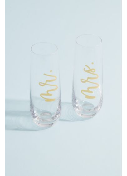 Mr and Mrs Gold Script Stemless Champagne Flutes - A lovely set for your favorite toasting twosome,