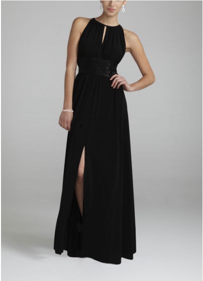 Jersey Keyhole Dress with Beaded Waist and Slit David s Jersey Keyhole Dress with Beaded Waist and Slit David s