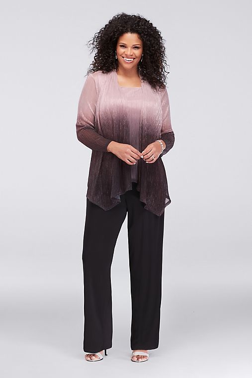 Onyx Crinkled Ombre Plus Size Three-Piece Pantsuit