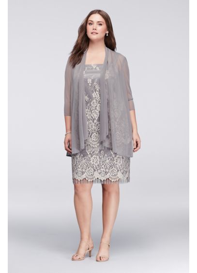 Tiered Lace Plus Size Dress with Sheer Jacket - Davids Bridal