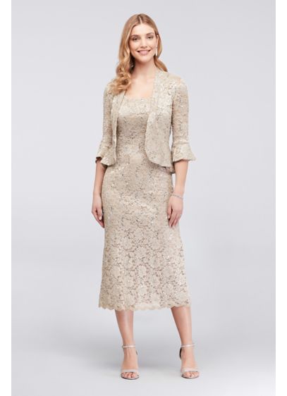 Stretch Sequin Lace Tank Dress and Matching Jacket | David's Bridal