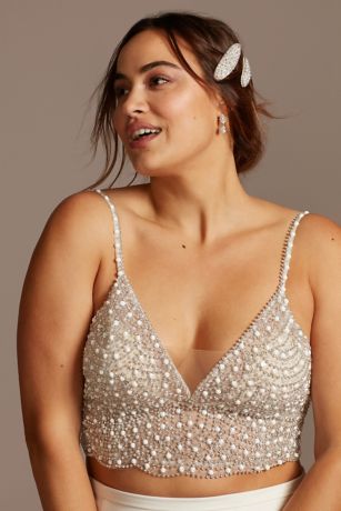 embellished spaghetti strap wedding separates top