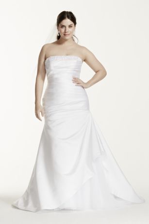 Strapless Satin Trumpet Plus Size Wedding Dress | David's ...